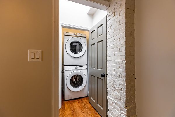 Interior, Stone Walls, Utility Closets, Washer, Wood Texture Flooring