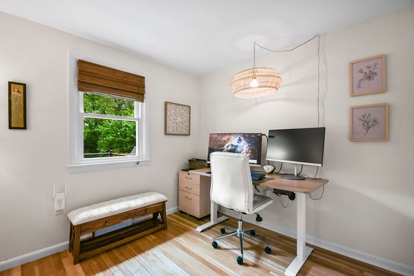 Home Office, Interior, Pendant Lights, Wood Texture Flooring