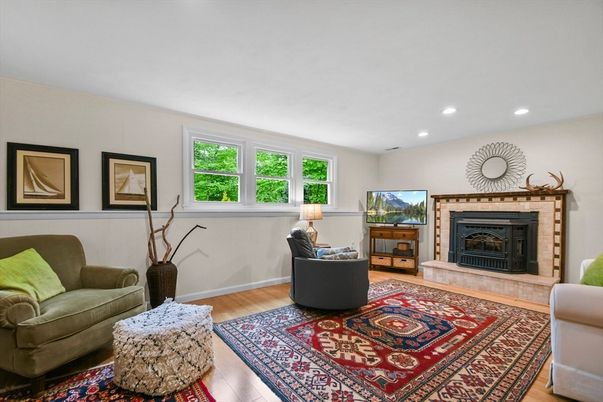 Fireplace, Interior, Recessed Lighting, Wood Texture Flooring