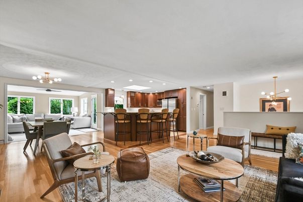 Dining room, Interior, Kitchen, Living room, Pendant Lights, Recessed Lighting, Wood Texture Flooring