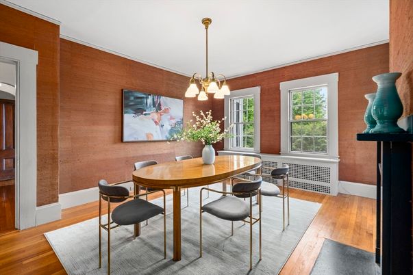 Dining room, Interior, Pendant Lights, Wood Texture Flooring, Wooden Walls