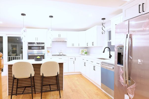 Interior, Kitchen, Pendant Lights, Stainless Steel Appliances, Wood Texture Flooring