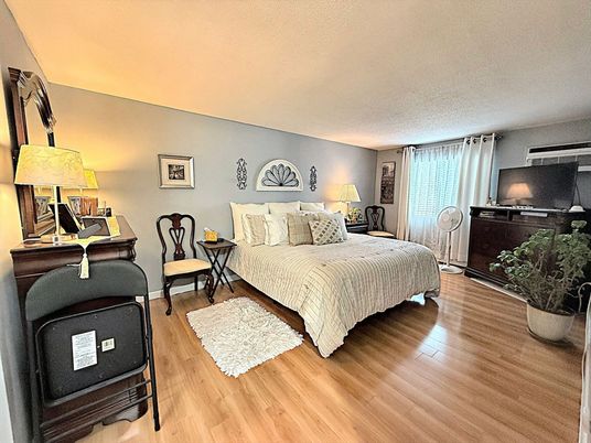 Bedroom, Fireplace, Interior, Wood Texture Flooring