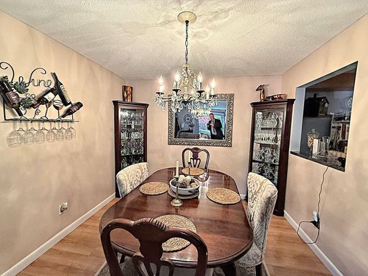 Chandelier, Dining room, Interior, Wood Texture Flooring
