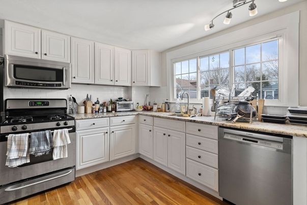 Interior, Kitchen, Stainless Steel Appliances, Wood Texture Flooring
