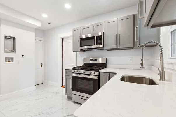 Interior, Kitchen, Marble, Recessed Lighting, Stainless Steel Appliances