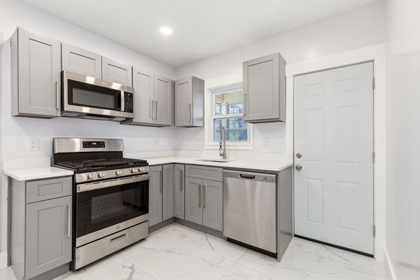 Interior, Kitchen, Marble, Recessed Lighting, Stainless Steel Appliances
