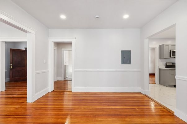 Empty room, Interior, Marble, Recessed Lighting, Wood Texture Flooring
