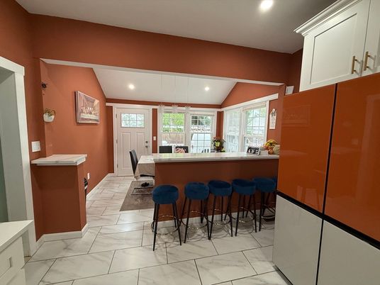 Dining room, Interior, Kitchen, Marble, Pendant Lights, Recessed Lighting