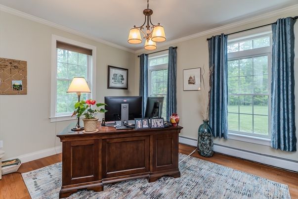 Home Office, Interior, Pendant Lights, Wood Texture Flooring