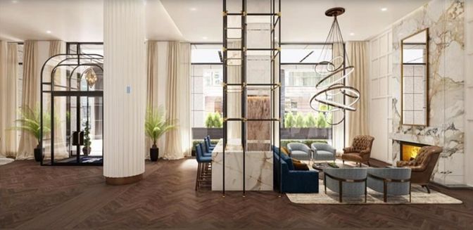 Fireplace, Interior, Living room, Marble Walls, Pendant Lights, Recessed Lighting, Wood Texture Flooring