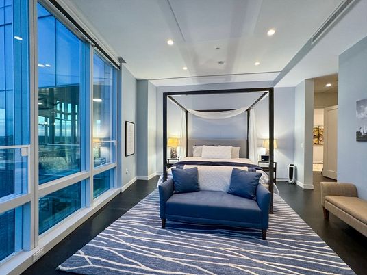 Bedroom, Interior, Recessed Lighting, Wood Texture Flooring