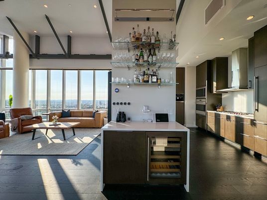 Interior, Kitchen, Living room, Recessed Lighting, Wood Texture Flooring