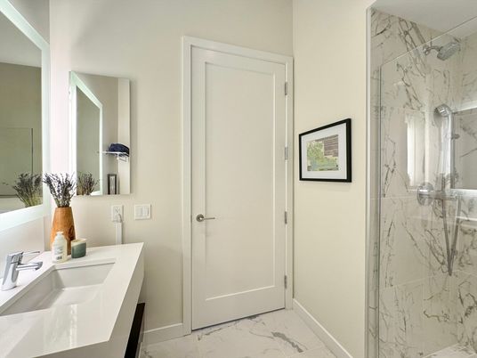Bathroom, Glass Shower, Interior, Marble, Marble Walls
