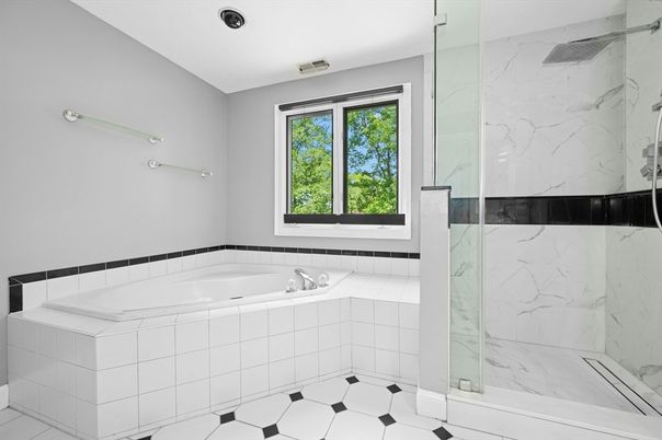Bathroom, Glass Shower, Interior, Marble Walls, Recessed Lighting