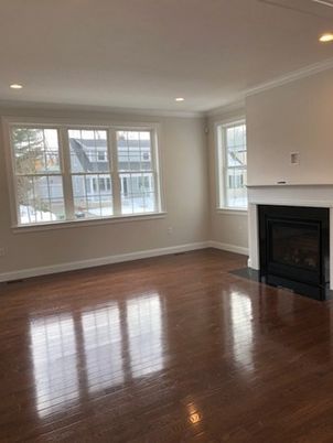 Empty room, Fireplace, Interior, Recessed Lighting, Wood Texture Flooring