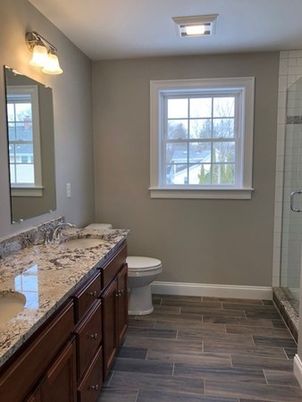 Bathroom, Glass Shower, Interior, Wood Texture Flooring