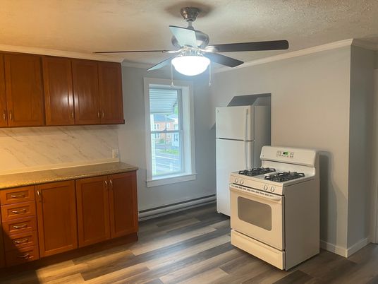 Interior, Kitchen, Marble Walls, Wood Texture Flooring