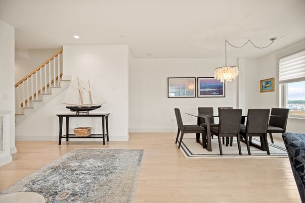 Chandelier, Dining room, Interior, Recessed Lighting, Wood Texture Flooring