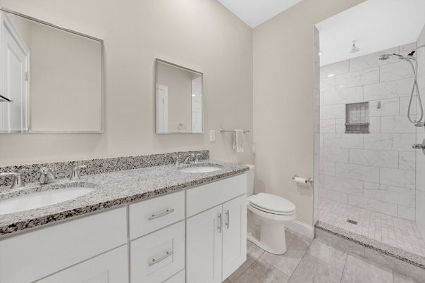 Bathroom, Dual Sink Vanities, Interior, Marble Walls