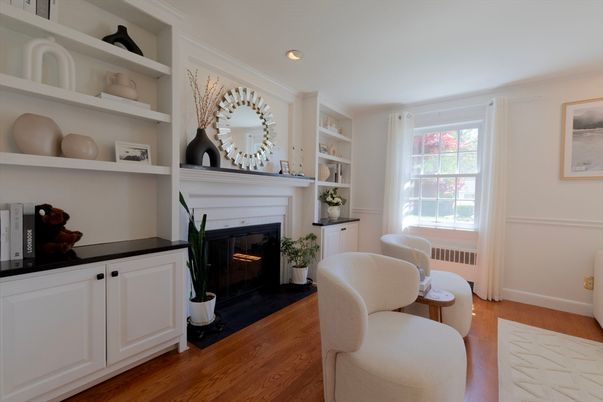 Fireplace, Interior, Recessed Lighting, Wood Texture Flooring