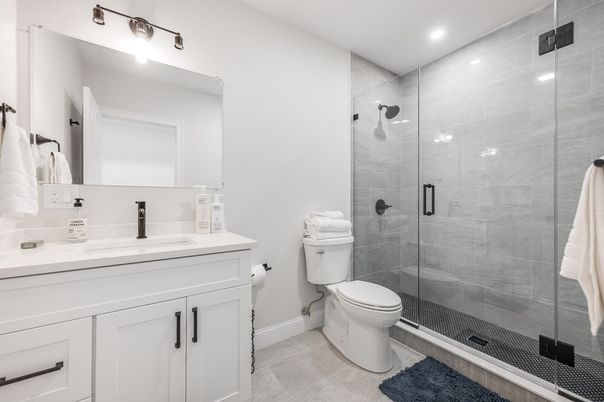 Bathroom, Glass Shower, Interior, Recessed Lighting