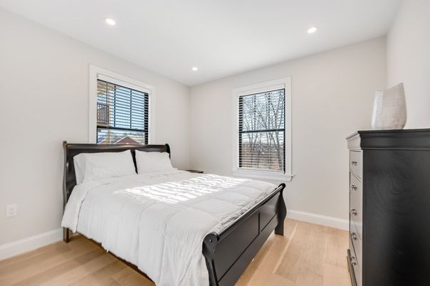 Bedroom, Interior, Recessed Lighting, Wood Texture Flooring