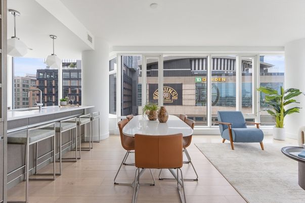 Dining room, Interior, Pendant Lights, Water, Wood Texture Flooring