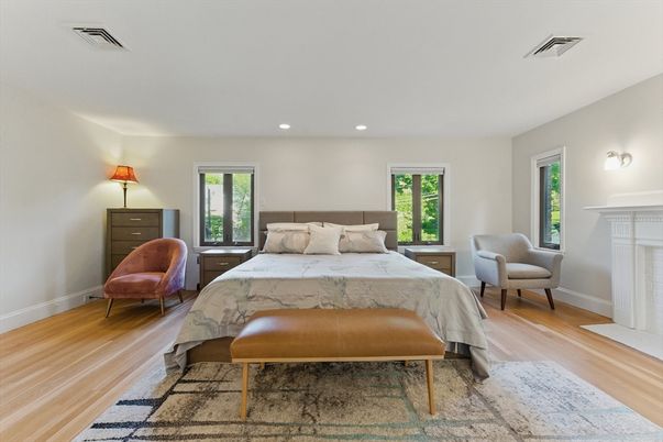 Bedroom, Interior, Recessed Lighting, Wood Texture Flooring