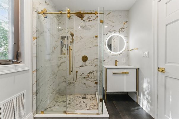 Bathroom, Glass Shower, Interior, Marble Walls