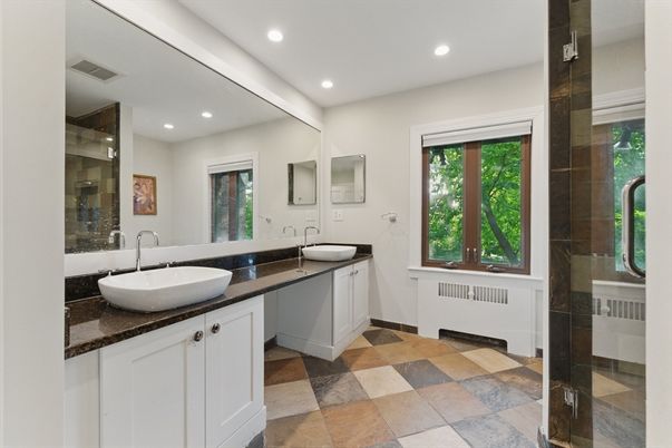 Bathroom, Dual Sink Vanities, Glass Shower, Interior, Recessed Lighting