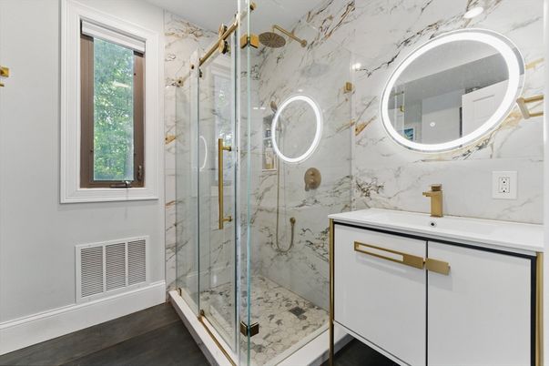 Bathroom, Glass Shower, Interior, Marble Walls