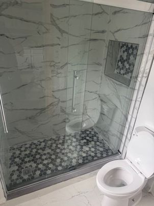 Bathroom, Glass Shower, Interior, Marble Walls