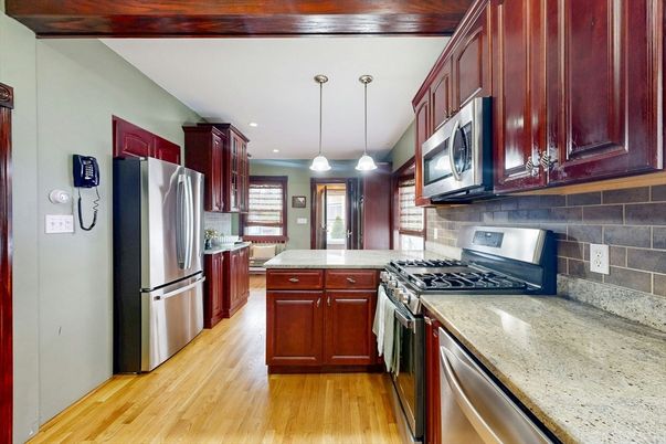 Interior, Kitchen, Pendant Lights, Recessed Lighting, Wood Texture Flooring