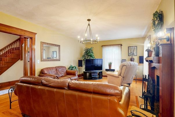 Chandelier, Fireplace, Interior, Living room, Wood Texture Flooring