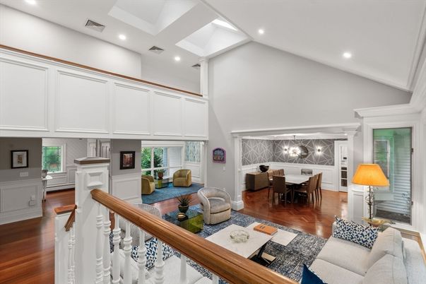 Dining room, Interior, Living room, Recessed Lighting, Wood Texture Flooring