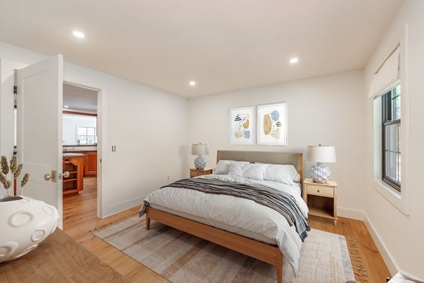 Bedroom, Interior, Recessed Lighting, Wood Texture Flooring