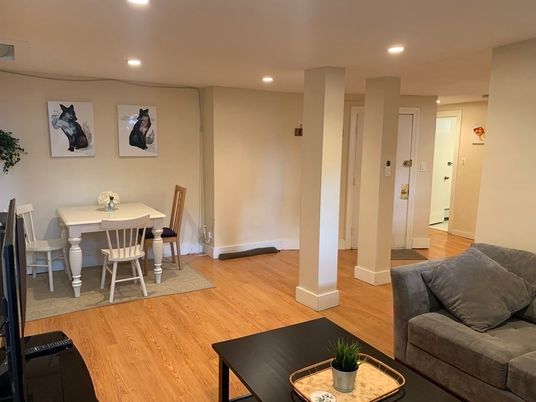 Dining room, Interior, Recessed Lighting, Wood Texture Flooring