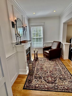 Fireplace, Interior, Recessed Lighting, Wood Texture Flooring