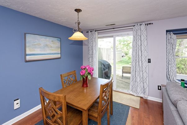 Dining room, Interior, Pendant Lights, Wood Texture Flooring