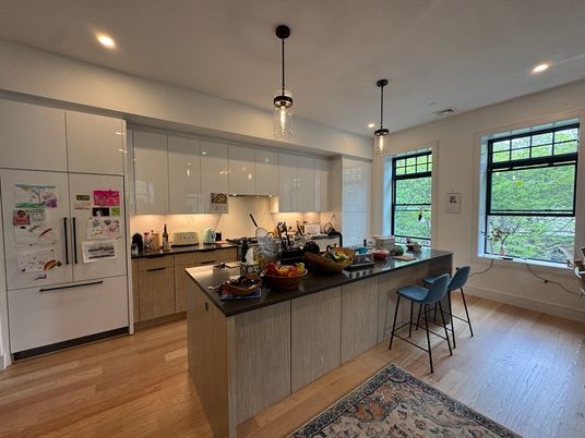 Interior, Kitchen, Pendant Lights, Recessed Lighting, Wood Texture Flooring