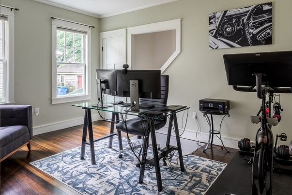 Fitness Equipment, Home Office, Interior, Wood Texture Flooring