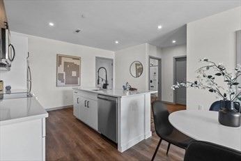 Dining room, Interior, Kitchen, Recessed Lighting, Wood Texture Flooring
