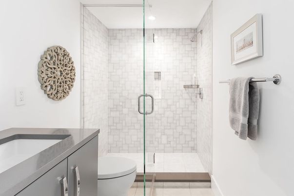 Bathroom, Glass Shower, Interior, Recessed Lighting
