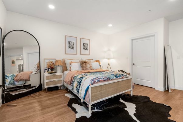 Bedroom, Interior, Recessed Lighting, Wood Texture Flooring