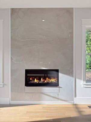 Fireplace, Interior, Marble Walls, Wood Texture Flooring