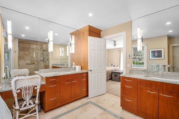 Bathroom, Dual Sink Vanities, Glass Shower, Interior, Recessed Lighting