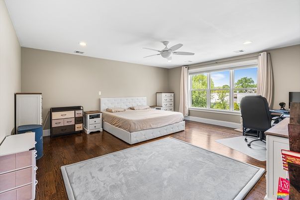 Bedroom, Home Office, Interior, Recessed Lighting, Wood Texture Flooring