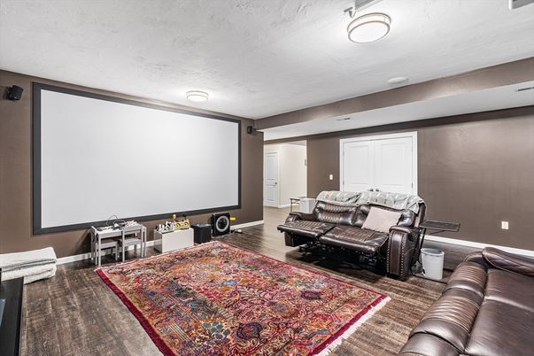 Interior, Projection Screen, Theatre Room, Wood Texture Flooring