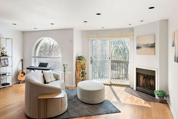 Fireplace, Interior, Recessed Lighting, Wood Texture Flooring